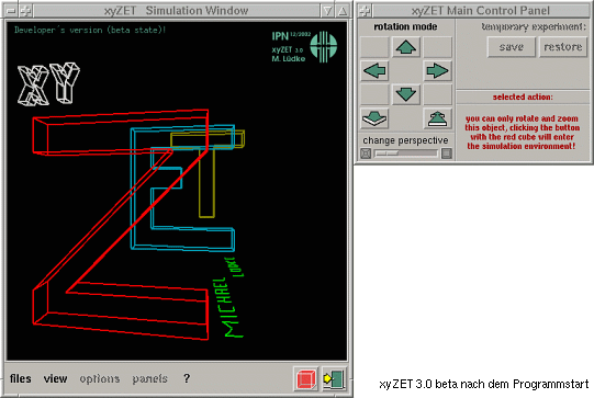 Screenshot: xyZET Simulations- und Kontrollfenster